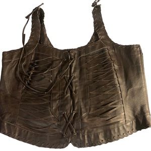 Ashley Stewart Brown Leather Corset Style Lace Up Top 3X Plus vintage 90’s?